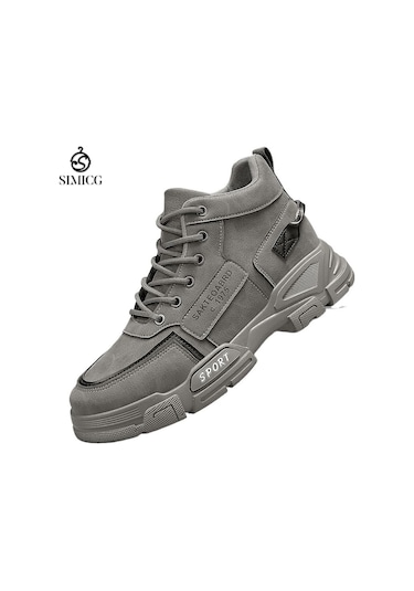 Erkek Yüksek Üst Kalın Tabanlı Martin Botları Gri