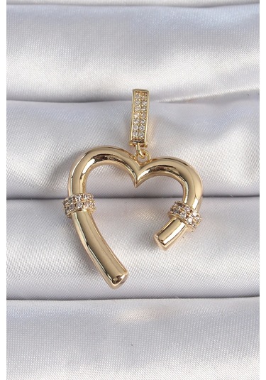Pirinç Gold Renk Zirkon Taş Detaylı Kalp Figür Ajda Charm Çok Renkli