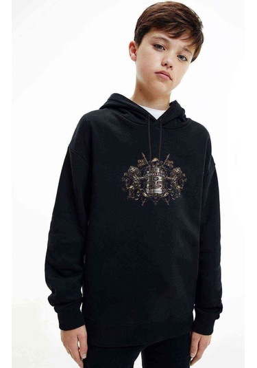 Chivas Regal Baskılı Unisex Çocuk Kapüşonlu Siyah Sweatshirt Siyah