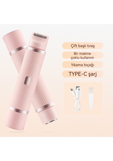 Epilatör Bayan Çift Başlı Tıraş Cihazı Özel Kasık Kılı Düzeltici Elektrikli Kazıyıcı Erkek Ve Kadın Epilasyon Aleti Çift Başlı Çift Pembe Çizgili İngilizce