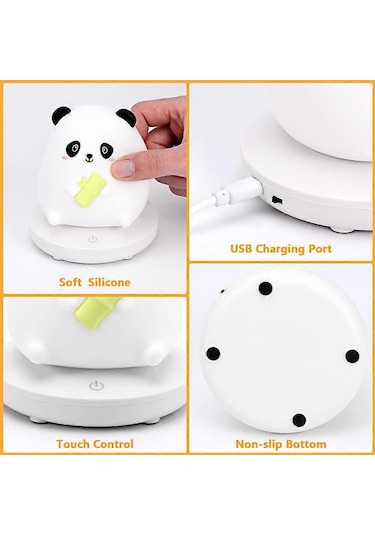 Çocuklar İçin Led Gece Lambası, Sevimli Panda Gece Lambası, Dokunmatik Sensörlü Yumuşak Silikon Gece Lambası