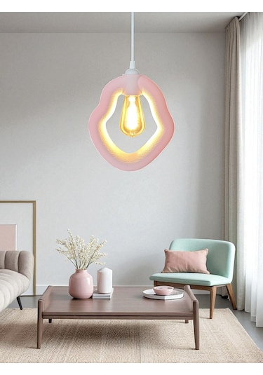 Bohem Beton Görünümlü Modern Minimalist Avize Ayarlı E27 Duy Salon Mutfak Yatak Odası Ofis Kafe Pastel Pembe