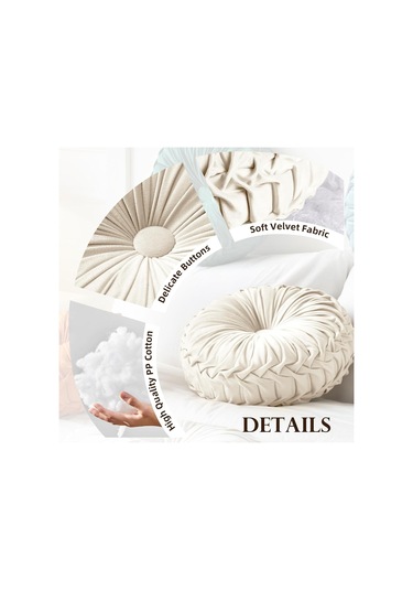 Geekyou Bej Kadife Kabak Desenli Yuvarlak Yastık - Ev Dekorasyon Kırık Kemerli Yorgan - Koltuk Sandalye Yatak Araba Uyumlu Beyaz