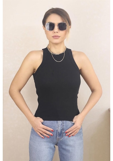 Ritnice Kadın Premium Doku Siyah Fitilli Pamuklu Atlet