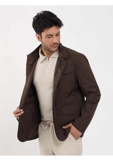Dufy Kahverengi Erkek Regular Fit Düz Hakim Yaka Safari Mont - 104374-Kahverengi