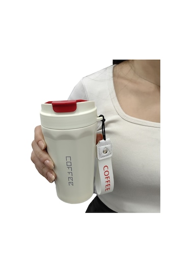 Komple 304 L Çelik Beyaz  410 ml Kahve El Termos Mug cin398by