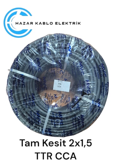 Mvc 2x1,5 Ttr Cca Tam Kesit Kablo Siyah Renk 100 Metre