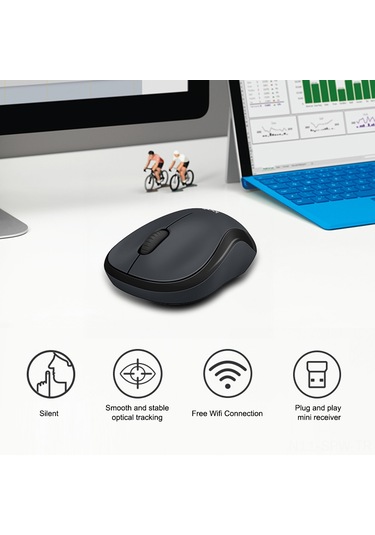 Maiyame Logitech M220 Kablosuz Ofis Fare - Sessiz, Simetrik Tasarım, 10m Alıcı Kapsama, Gri Renk Optik