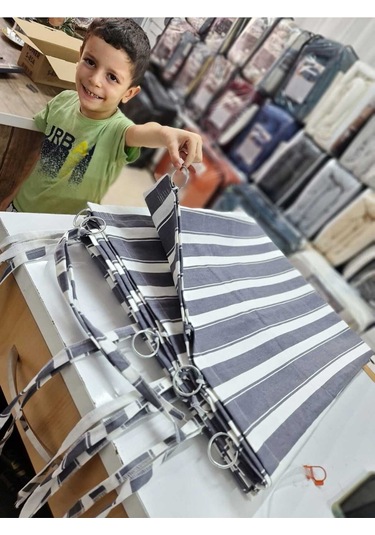 Devrim Olivya Tekstil Halkalı Yeşil-beyaz Özel Dikim Lüks Branda Balkon Perdesi En X Yükseklik Ölçü Seçenekleriyle Gri Beyaz