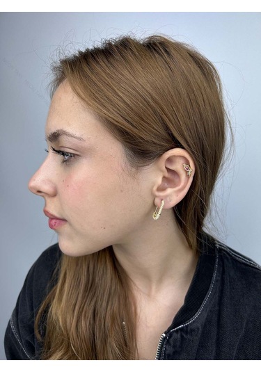 Zirkon Taşlı, Paslanmaz Çelik Küpe 72, Altın Renk Altın