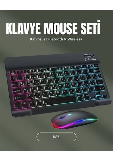Rgb Aydınlatmalı Şarjlı Kablosuz Klavye Ve Mouse Seti - Modern Ve Kompakt Tasarım