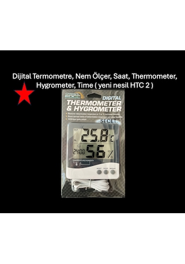 Dijital Termometre, Nem Ölçer, Saat Yeni Model Htc 2