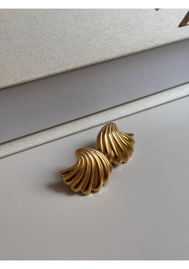 Altın Kaplama Kabarık Spiral Form Küpe Modern Ve Minimal Tasarım Altın