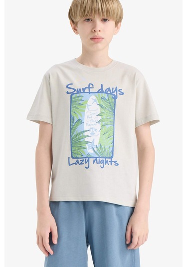 DeFacto Erkek Çocuk Pijama Takımı Baskılı Kısa Kollu Üst Esnek Belli Şort F5802A825HSGR295 DeFacto Erkek Çocuk Pijama Takımı Baskılı Kısa Kollu Üst Esnek Belli Şort F5802A825HSGR295