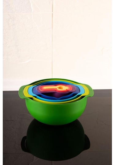 Easy Mix 9 Parça Karıştırma Kabı Seti - Ölçü Kaşığı Ve Süzgeçli Renkli Set Çok Renkli