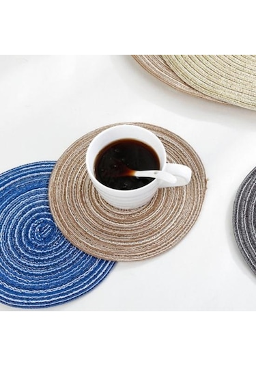 Altın Talos Muhtasar Yuvarlak Keten Örgülü Bardak Altlığı Isı Yalıtımlı Kase Plaka Servis Altlığı S Altın