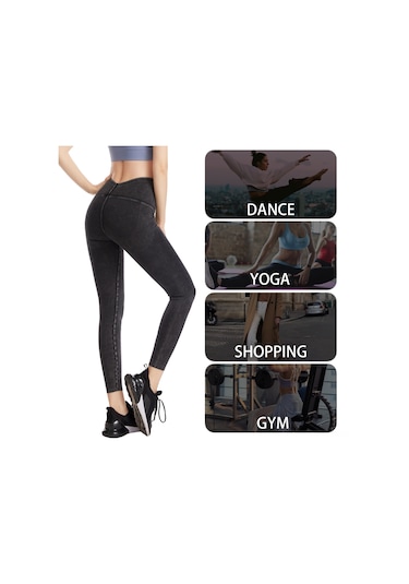 Yaozixa Kadınlar İçin Yüksek Bel Gövde Tonlama Yoga Tayt - Antrenman Dans Egzersiz Elastik Slim Fit Legging SiYAH