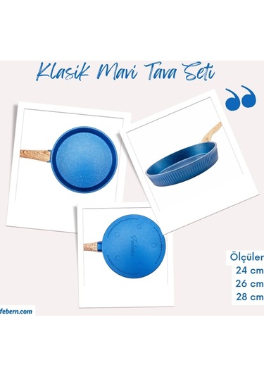 Premium Bio Granit Alüminyum Döküm Nisch Tava Seti Klasik Mavi-açık Ahşap Kulp