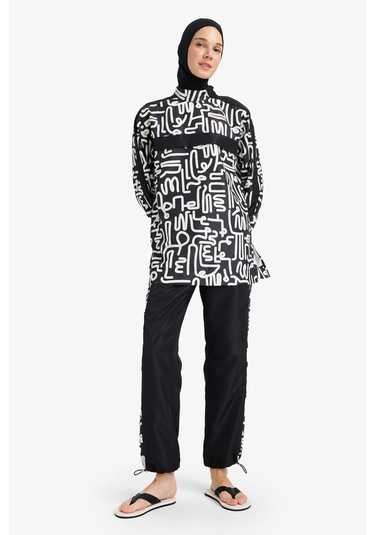 DeFacto Regular Fit Su İtici 3'lü Desenli Burkini Tesettür Mayo Takım E7996AX25HSBK81