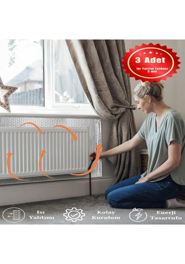3 Adet Isı Yalıtım Levhası Kalorifer Petek Arkalığı Radyatör Arkası Levha