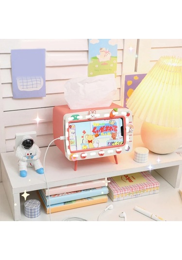 A-sevimli Çok Fonksiyonlu Doku Kutu Tutucu Kare Ev İçin Kawaii Masaüstü Dekor Tv Doku Kutusu Kasa Pembe Telefon Tutucu Depolama Organizatör
