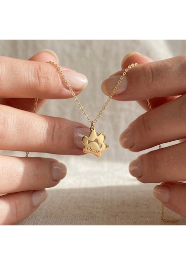 925 Ayar Gümüş Kişiye Özel İsimli Pati Kolye Gold