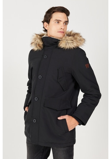 Wrangler Regular Fit Normal Kesim Dik Yaka Erkek Siyah Parka Mont W4D0Wx100 Siyah