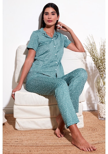 Lela Regular Fit Gömlek Yaka Kısa Kollu Bayan Pijama Takımı 65780124 Mint Lela Regular Fit Gömlek Yaka Kısa Kollu Bayan Pijama Takımı 65780124 Mint