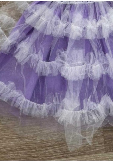 Kız Çocuk Güpür Tül Detaylı Pembe Mor Kat Kat Prenses Elbise Mor