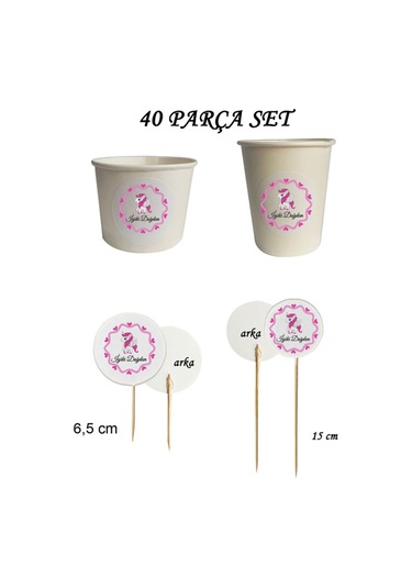 40 Parça Unicorn Boynuzlu At Doğum Günü Kürdan Seti - Bardak Kase Kısa Ve Uzun Kürdan