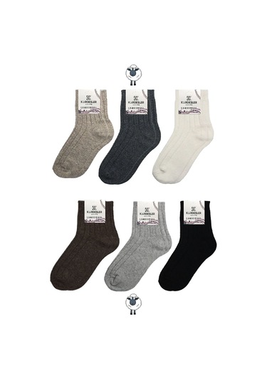 Kadın Lambswool Yün Kışlık Çok Renkli Yarım Konç Çorap 6'lı Paket Çok Renkli