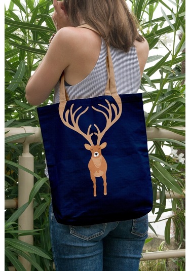 Ays Home Lacivert Geyik Desen Plaj Bez Alışveriş Çantası Lacivert