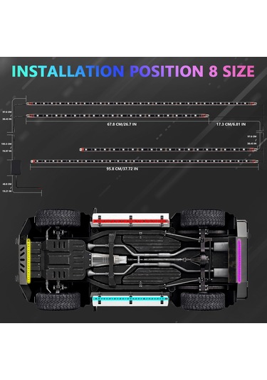 Ximistore9 "g3 Araç Altı Led Işık Kiti - 4'lü Set, 60x90cm, 16 Milyon Renk, Bluetooth Uygulama Kontrolü"