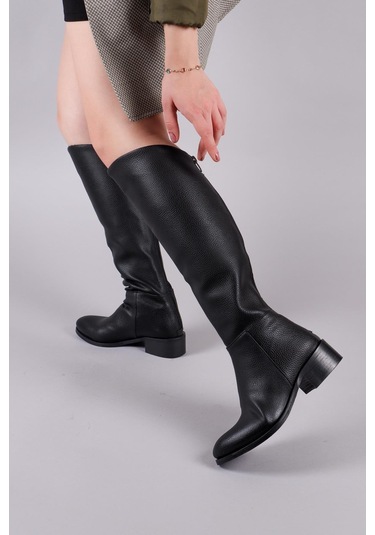 Shayla Önü Yüksek Düz Çizme Siyah-8561 Siyah