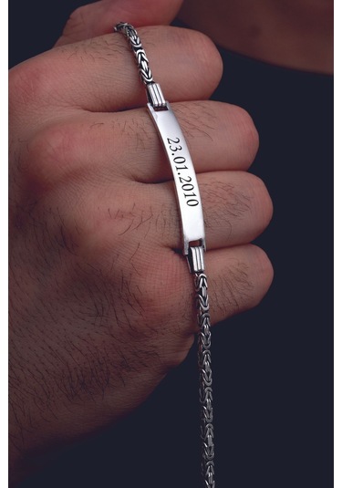 Erkek Gümüş Bileklik - 2.8 Mm İsim Yazılabilir Kral Zincir Gümüş Bileklik