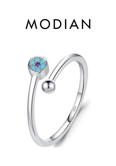 Gümüş Modıan Gerçek 925 Ayar Gümüş Açık Boyutu 6-9 Turkuaz Trendy Gözler Ayarlanabilir Yüzük Kadınlar Için Gril İstiflenebilir Güzel Takı Hediyeler