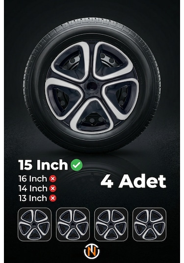 Renault Symbol 15 İnç Jant Kapağı Takım Siyah Gri C102