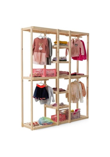Doğal Ahşap Açık Elbise Dolabı Ahşap