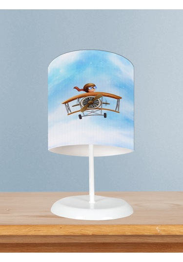 Mekta Home Bebek Ve Çocuk Odası Uçak Ve Küçük Pilot Desenli Abajur