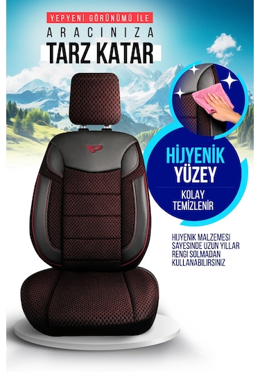 Bordo - Siyah Panda Dragon Serisi Dokuma Kumaş Oto Koltuk Kılıfı - Tam Set