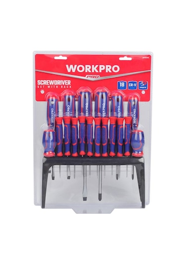 Workpro Wp200506 18 Parça Duvar Askı Aparatlı Profesyonel Cr-v Manyetik Tornavida Seti