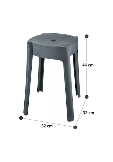 İronika Kaymaz Ayaklı Dekoratif İç İçe Geçebilen Plastik Tabure Mutfak Bahçe Taburesi 4 Adet Siyah