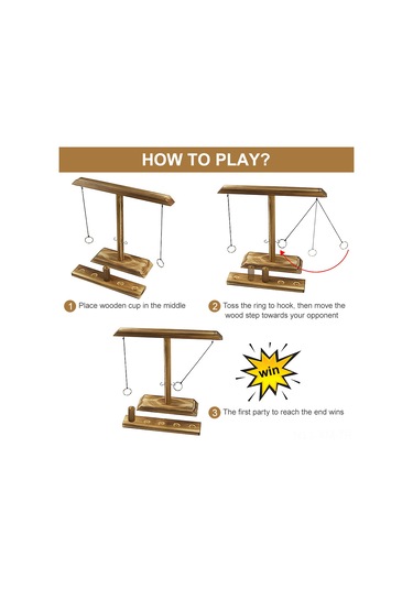 Ximistore9 Orta Boy 30cm Karbonize Ahşap Halka Atma Oyunu - Çift Kişilik Masa Oyunu - El-göz Koordinasyonunu Geliştirir