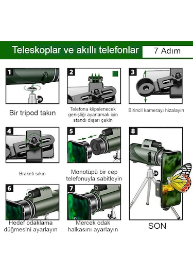 80x100 Hd Zoom Tek Göz Monoküler Teleskop Taşınabilir Dürbün Yeşil