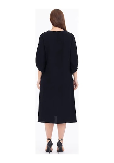 Galaxi Kadın Büyük Beden Midi Boy Truvakar Kol Elbise 1090 Siyah