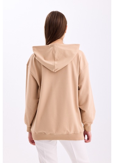 Pastelastore Pamuklu Kapüşonlu 2 İplik Baharlık Oversize Sweatshirt Bej