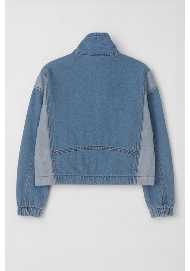 Kadın Renk Bloklu Oversize Jean Ceket mavi