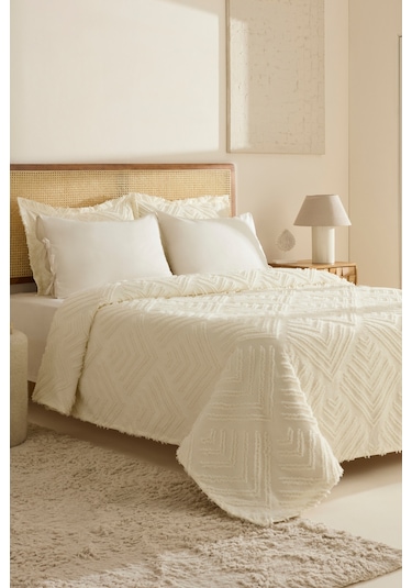 Karaca Home Velora Çift Kişilik Yatak Örtüsü Takımı Ekru Ekru