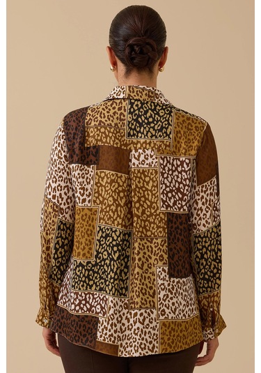 Galaxi Kadın Büyük Beden Desenli Gömlek 4016 Kahverengi Kahverengi