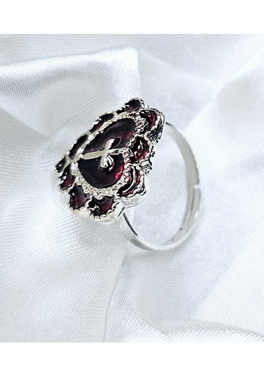 Dükkan Design Gotik Haçlı Kalp Yüzük Kırmızı
